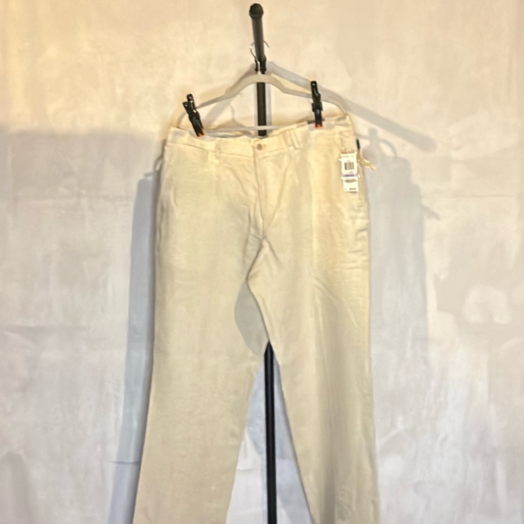Tasso Elba Mens Linen Trousers Size 38x32 Light Khaki Brand New With Tags